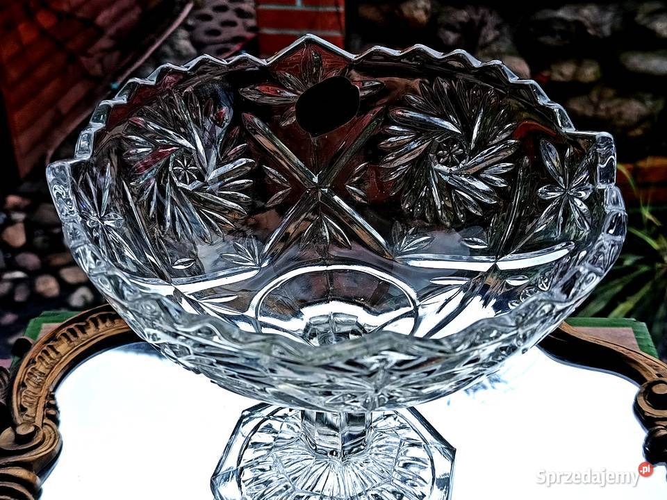 Piękna patera owocarka kryształowa na stopie Klenica