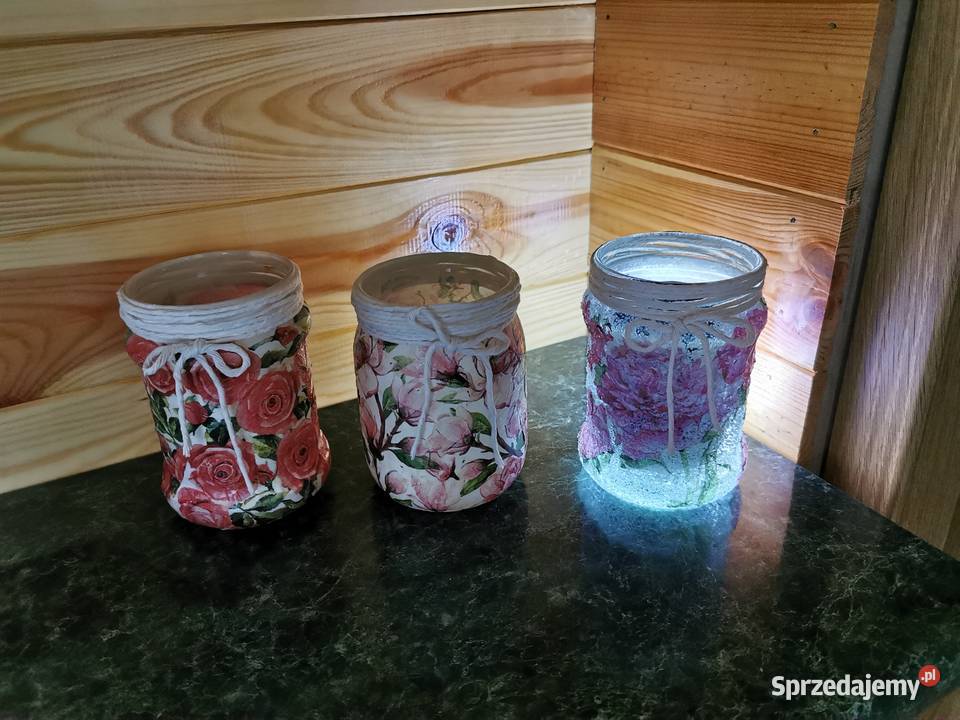 Świeczniki lampiony szklane decoupage ogród dom śląskie sprzedam