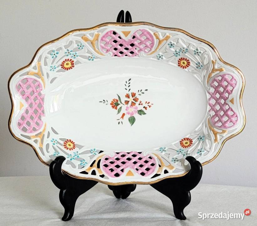 Ręcznie malowana owalna patera ażurowa kratka Porcelana i szkło Kraków sprzedam