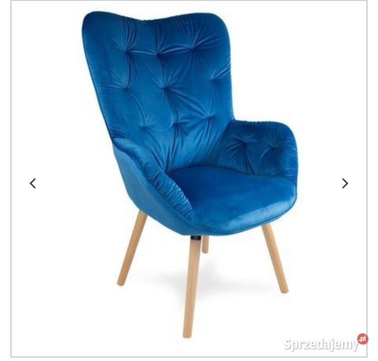 Welurowy fotel pikowany niebieski uszak  Darmowa dostawa