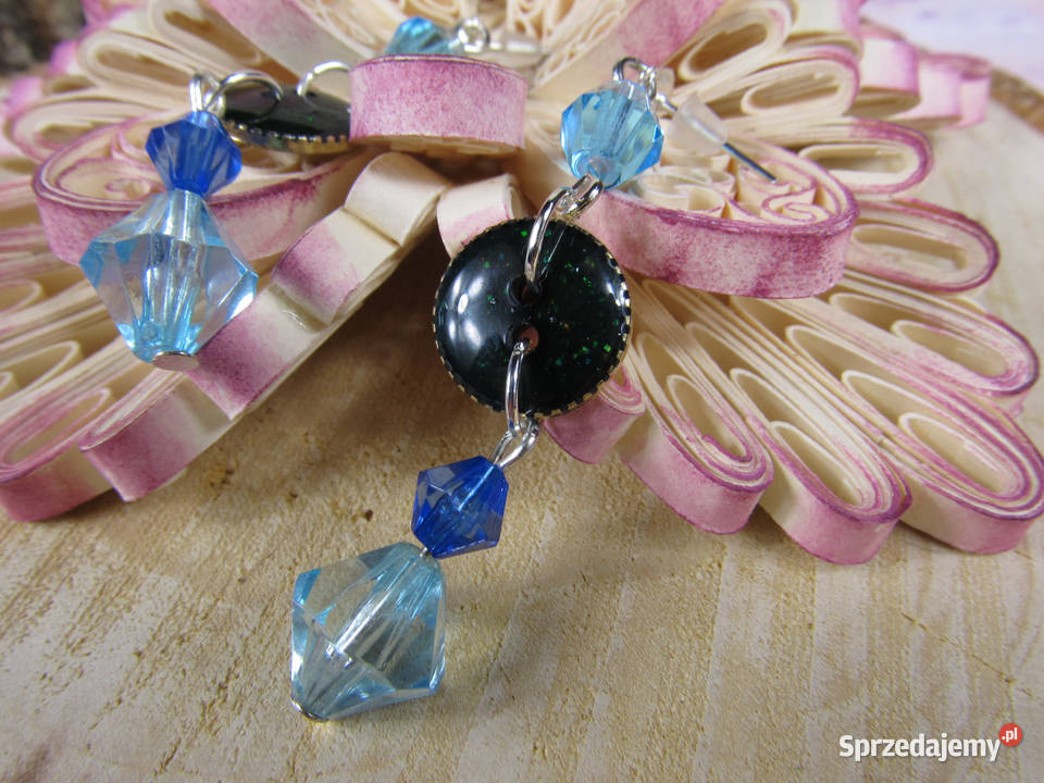 Bransoletka kolczyki zestaw guziki zielony złoty Katowice