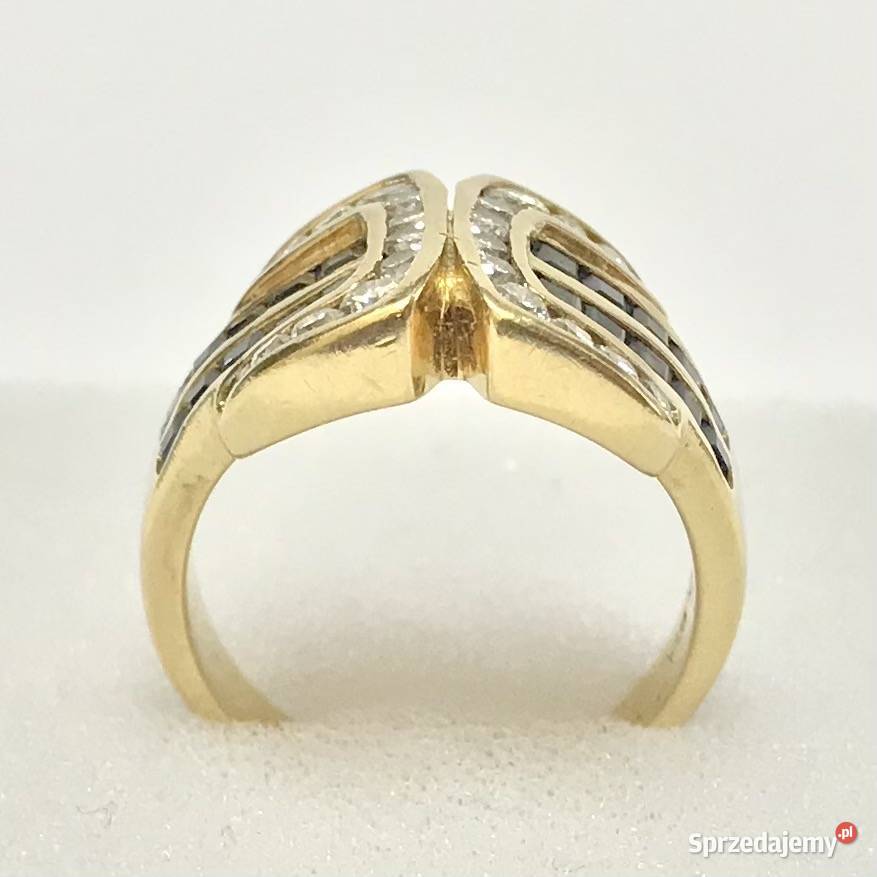 Złoty PIERŚCIONEK 18K SZAFIRY i BRYLANTY 045ct Warszawa