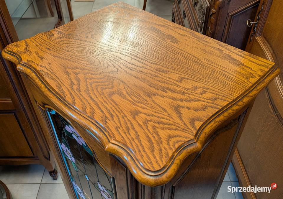 Piękna dębowa witryna udwikowska z witrażemsklep Dąbrowa Górnicza sprzedam