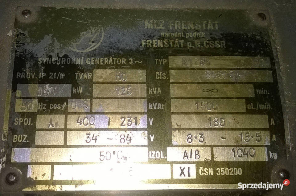 prądnica 3 fazowa AC 400230V 100kW 125kVA 1500 dolnośląskie Wrocław