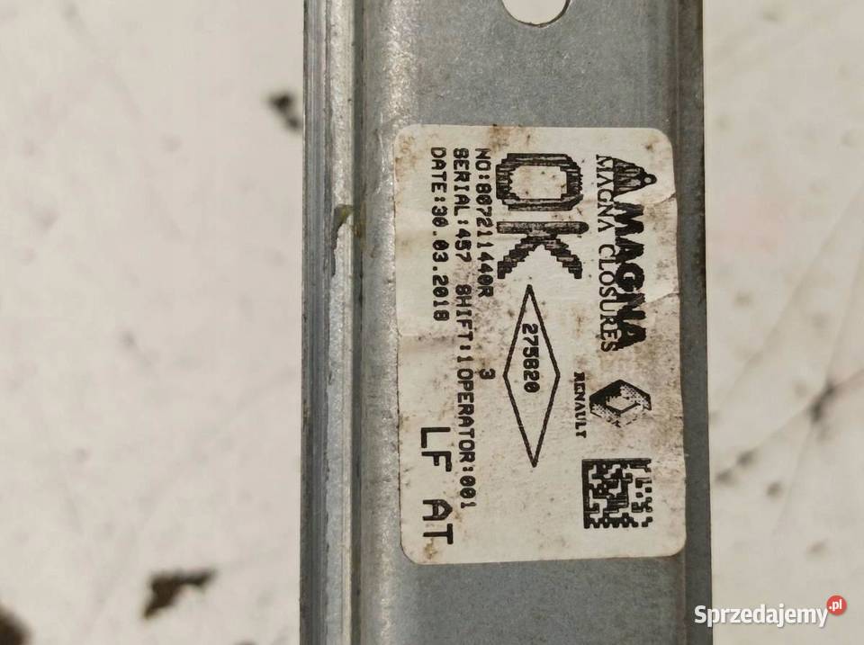 MECHANIZM SZYBY LEWY PRZÓD EU 807211440R Dacia sprzedam