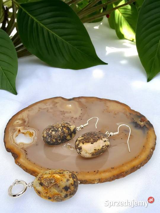 Komplet kolczyki i zawieszka z bursztynu bryłki Biżuteria Warszawa