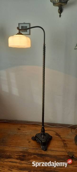 Stara mosiężna lampa z ruchomym ramieniem Klosz łódzkie Skierniewice