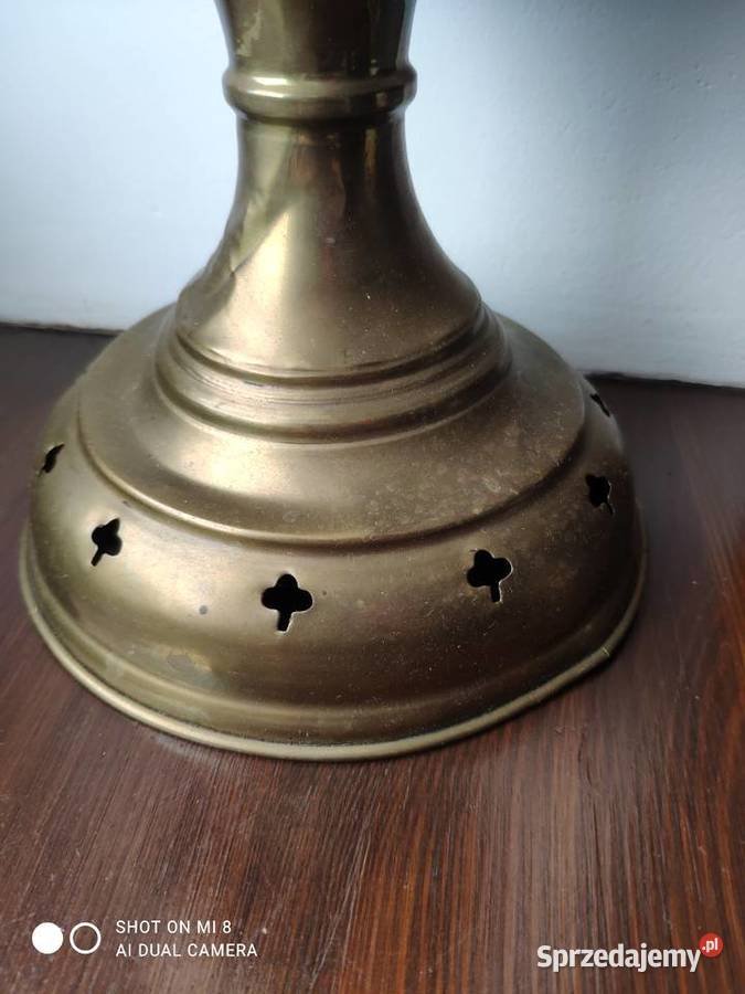 Stara mosiężna sygnowana podstawa lampy naftowej Kraków