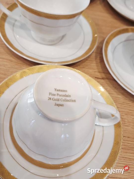 Zestaw 5 osob filiżanki porcelana 24 karaty gold Braniewo