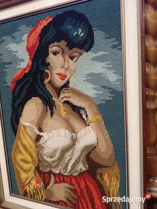 Obraz Cyganka wykonany haftem krzyżykowym Obrazki i obrazy Lipno