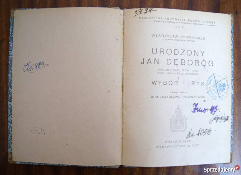 Władysław Syrokomla Urodzony Jan Dęboróg 1947 Rok wydania 1947 Książki i Podręczniki Parczew