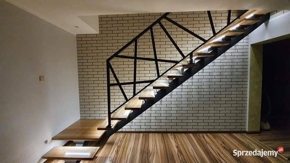 Schody konstrukcja metalowa plus stopnie dąb Częstochowa
