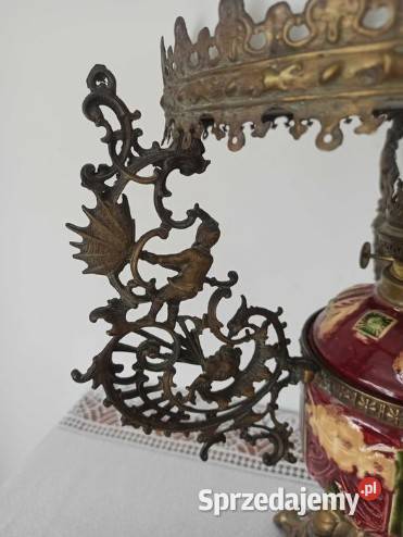 Lampa naftowa XIX w Francja majolika Antyki, Sztuka, Kolekcje Budzyń