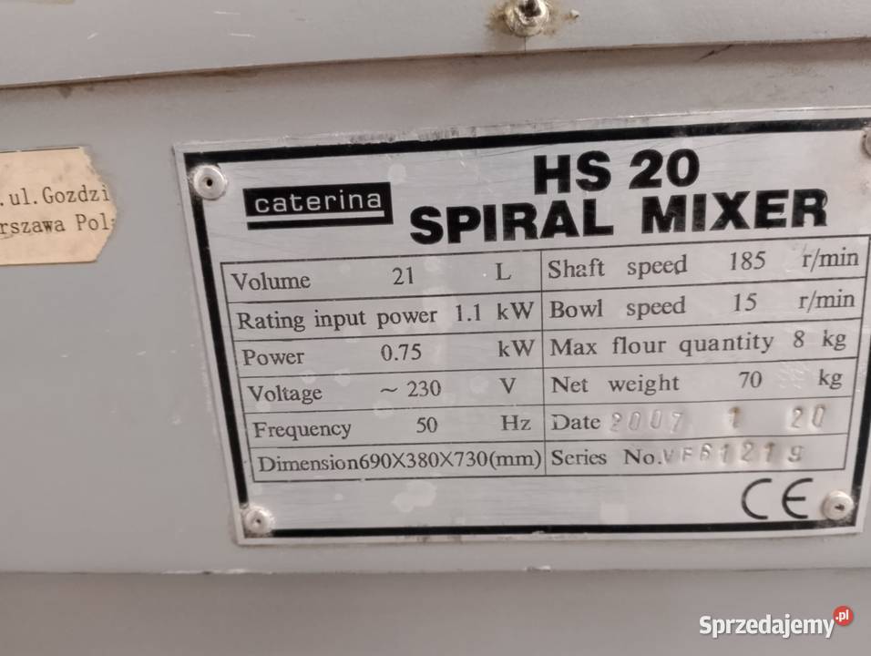 Mikser spiralny mieszałka do pizzy pierogi 20L Wrocław