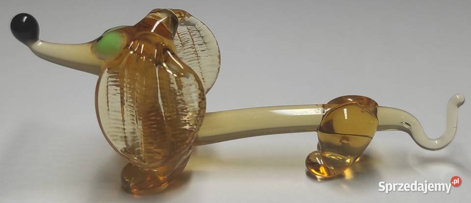 Szklany jamnik pies ze szkła bursztynowy szkło Warszawa sprzedam