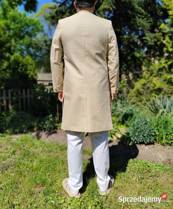 Elegancki indyjski sherwani achkan kremowy haft sprzedam