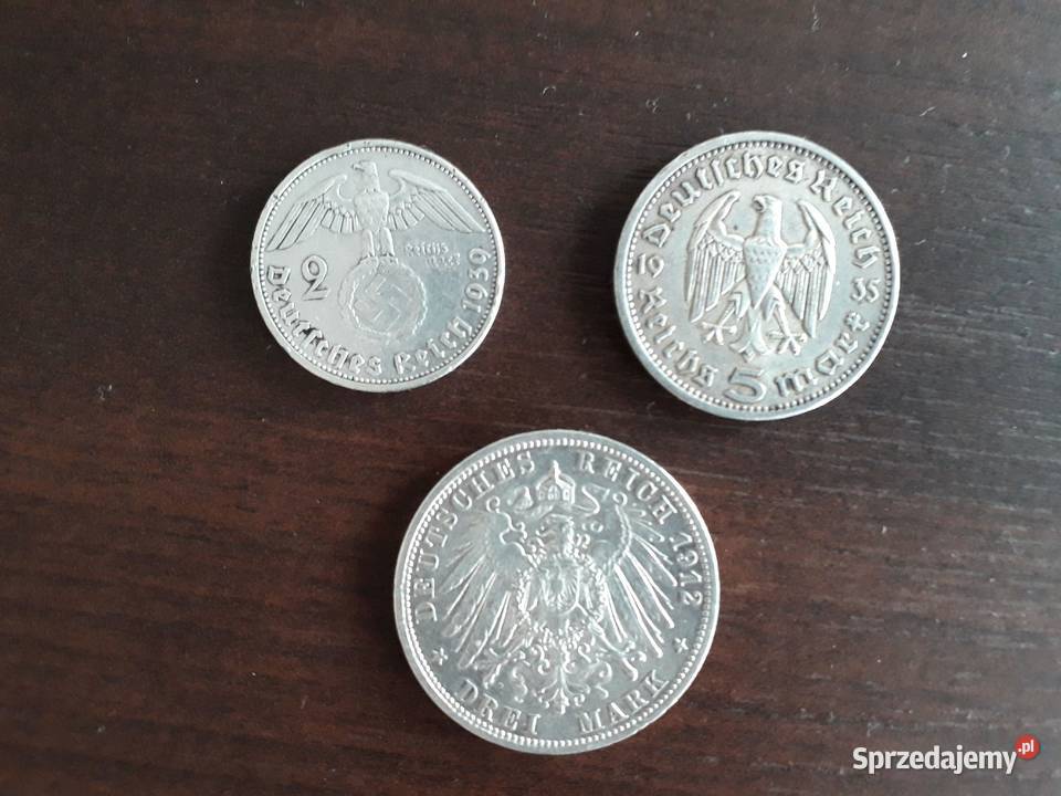 monety 2 MARK 1939r, 3 Mark 1912r, 5 Mark 1935r