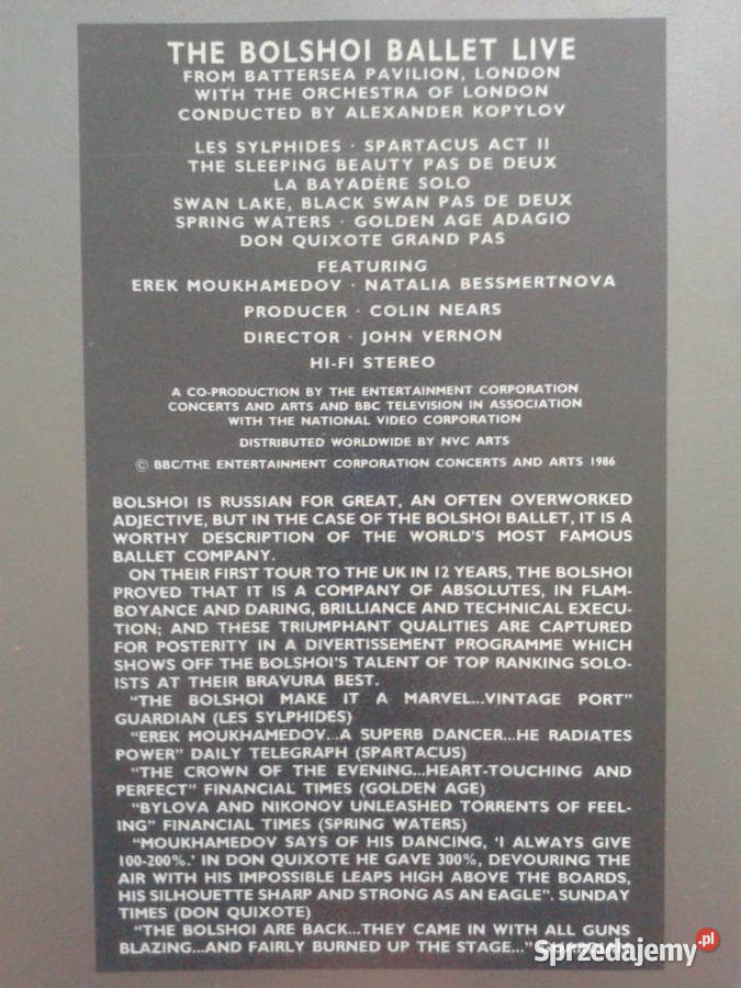 The Bolshoi Ballet LiveDivertissements 1986 VHS Puławy