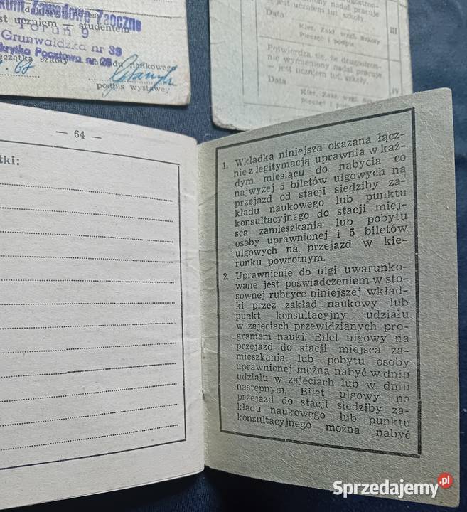Wkładka na przewozy PKP do legitymacji ucznia wielkopolskie Koźminek
