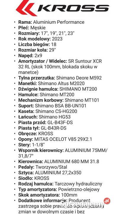 Rower MTB Kross Hexagon 80 Deore 29 powietrzny Górskie, MTB Warszawa sprzedam