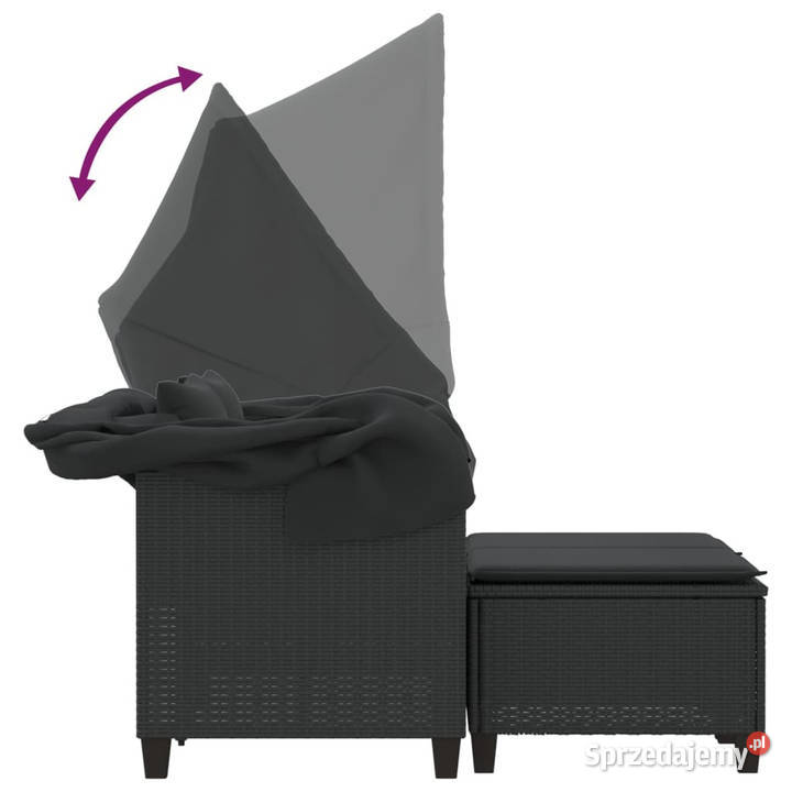 2os sofa ogrodowa z daszkiem i podnóżkami czarna Krzesła ogrodowe mazowieckie