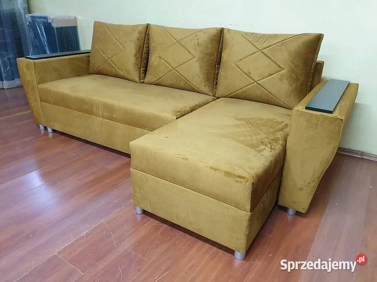 Welurowy uniwersalny narożnik Rodos z półką