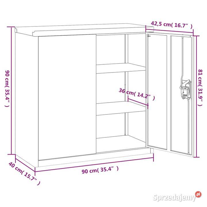 vidaXL Szafa biurowa z 2 drzwiami szara 90 Warszawa