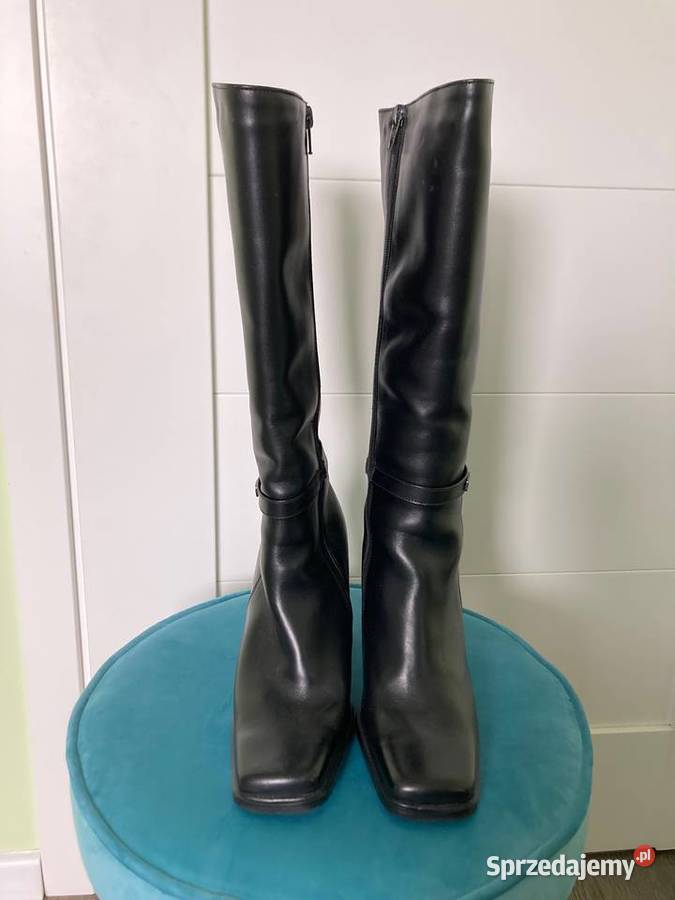 Skórzane polskie czarne kozaki Battex kożuszek czarny podkarpackie Nisko