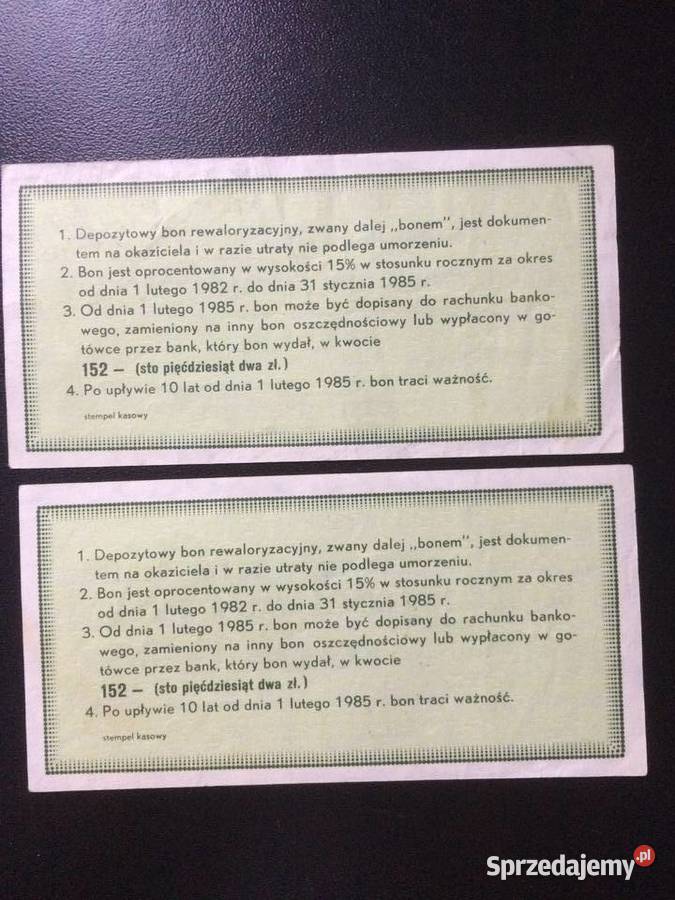 246 Dwa Depozytowe Bony Rewaloryzacyjne Szczecin sprzedam