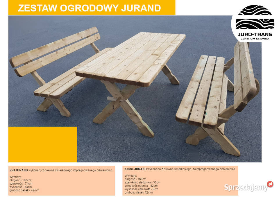 Komplet ogrodowy JURAND 2 ławki stół producent Ogród sprzedam