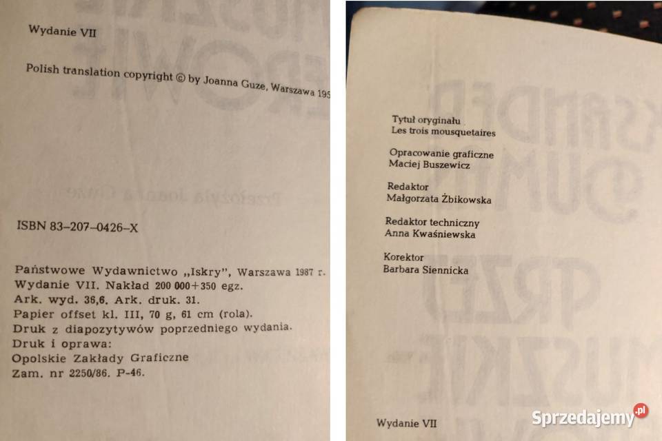 Trzej Muszkieterowie Aleksander Dumas Iskry 1987 Pozostałe Kielce sprzedam