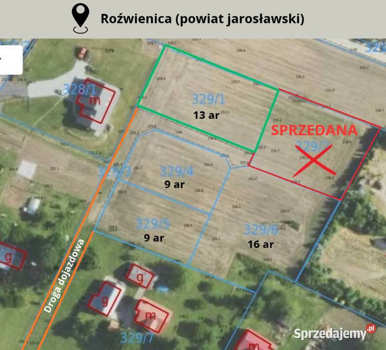 Działka budowlana 13 ar w Roźwienicy (wszystkie media, MPZP)