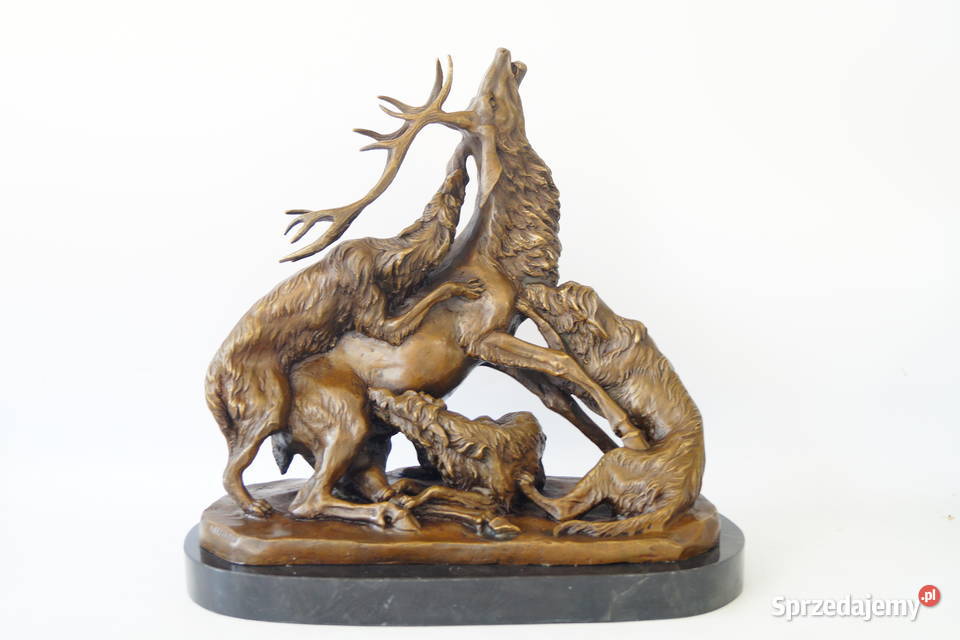 Figura myśliwska z brązu Atak psów na Jelenia wielkopolskie