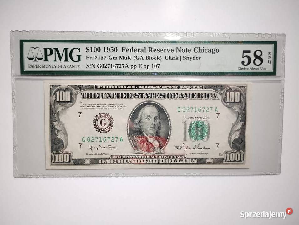 Banknot USA 100 1950 PMG 58 Federal Reserve Rzeszów sprzedam