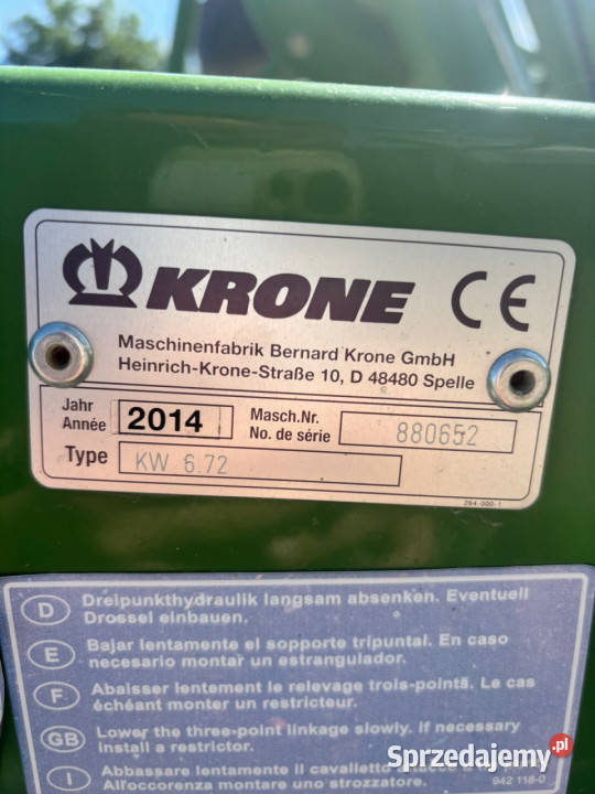Przetrząsacz siana KRONE KW 672 67 m 2014 r Krone Włosty