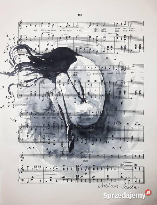 LEWITACJA akwarela na papierze z nutami artystki Katowice