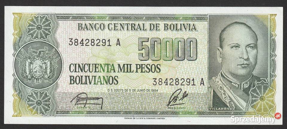 BOLIWIA 50 000 pesos bolivianos 1984 STAN Numizmatyka łódzkie