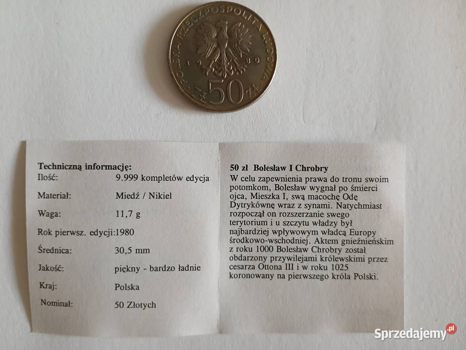 70 Moneta okolicznościowa 50 Bolesław 1 Chrobry dolnośląskie Chrząstawa Mała