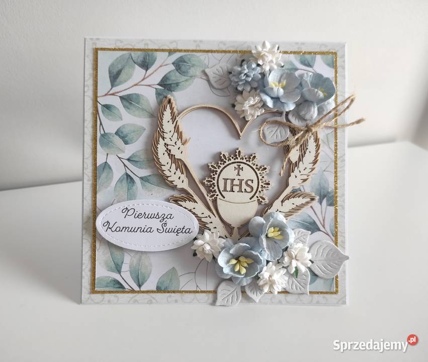 Kartka ręcznie robiona na Komunię Świętą w