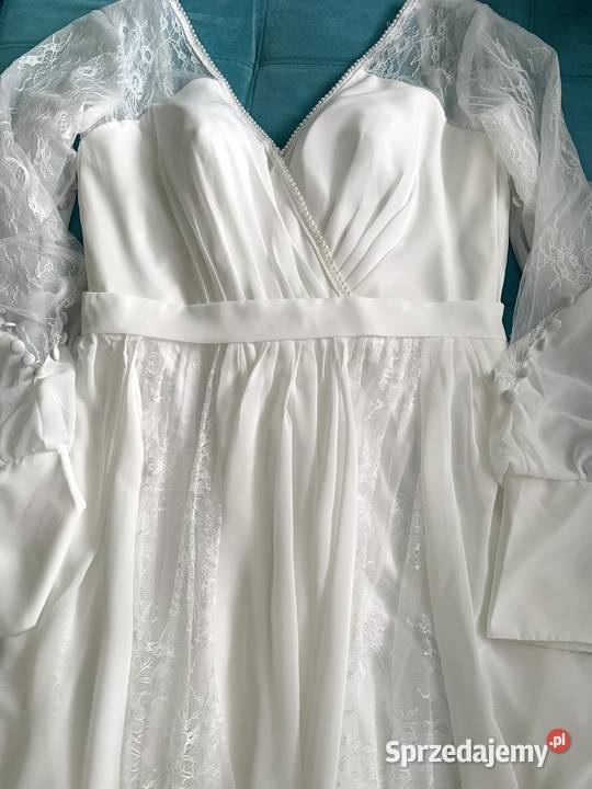 Suknia ślubna wiązana boho ivory rękawy