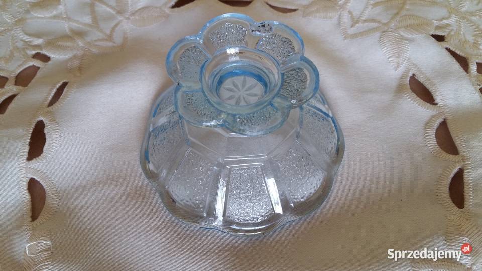 Owocarka na nóżceszkło błękitne srednica 8 Łódź