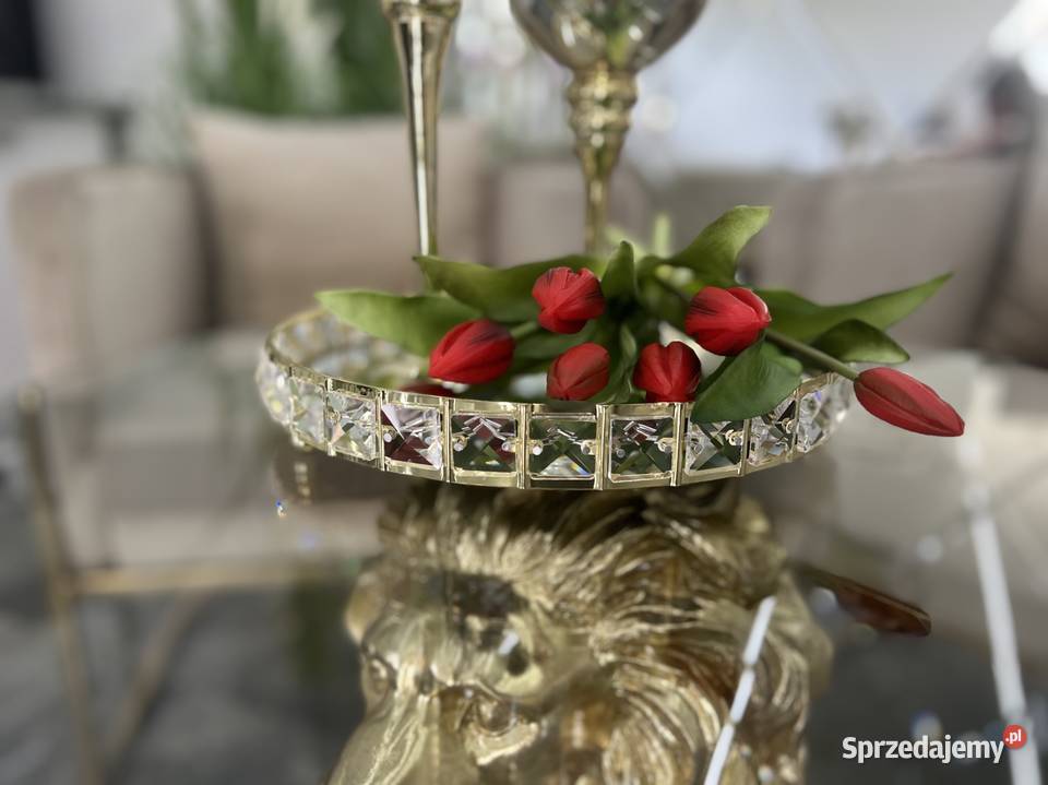 Lustrzana okrągła złota taca z kryształkami