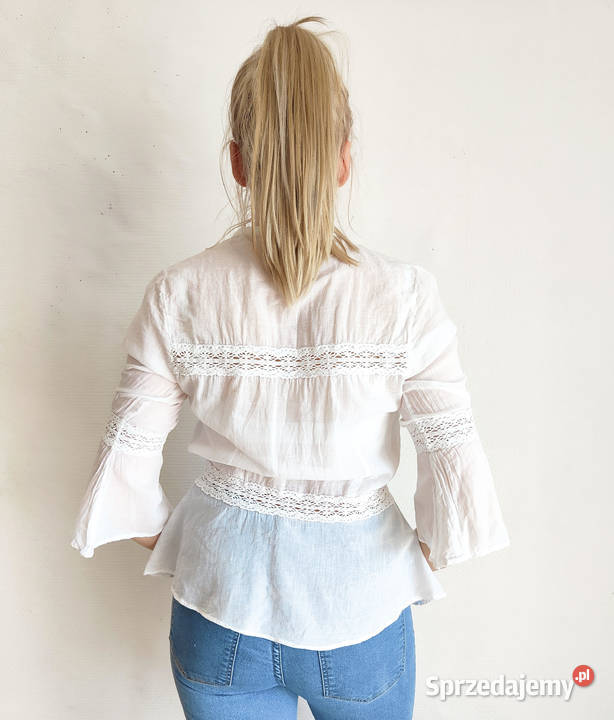 Lekka biała bluzka boho XS 34 bohemian bawełna