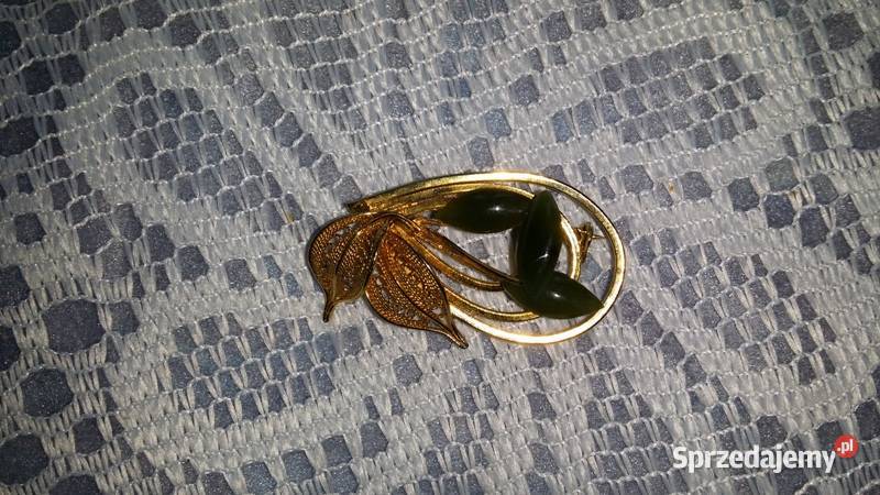 Stara angielska broszka złotozielona