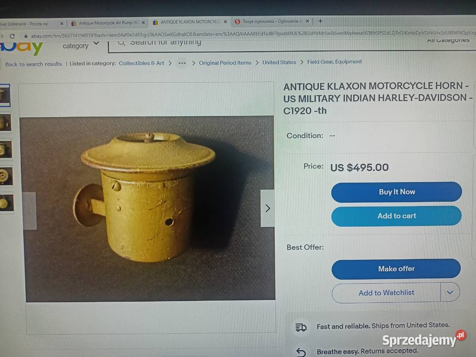 Klaxon Harley Indian kujawsko-pomorskie Bydgoszcz sprzedam