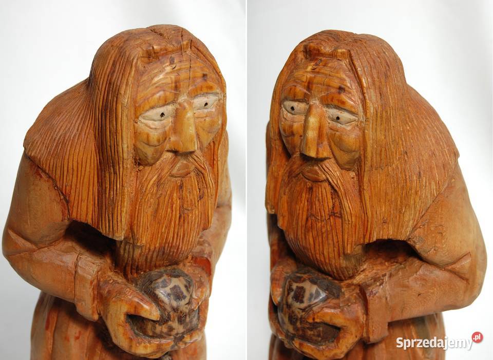 Dziad z kulą u nogi rzeźba ludowa drewniana Lublin