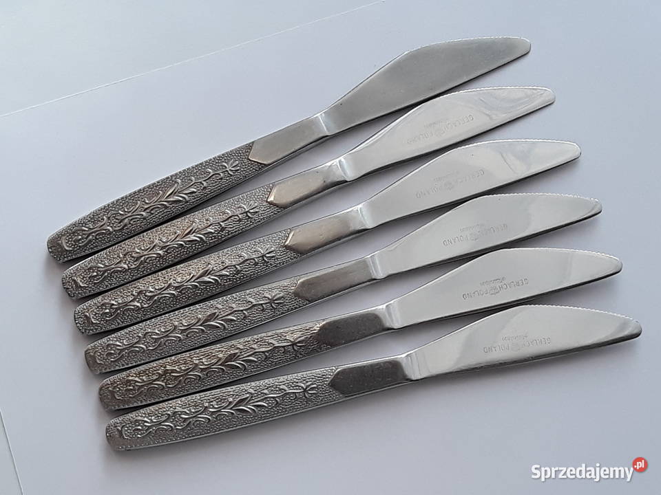 Noże obiadowe 2 ROŚLINNY Gerlach sztućce PRL Dąbrowa Górnicza