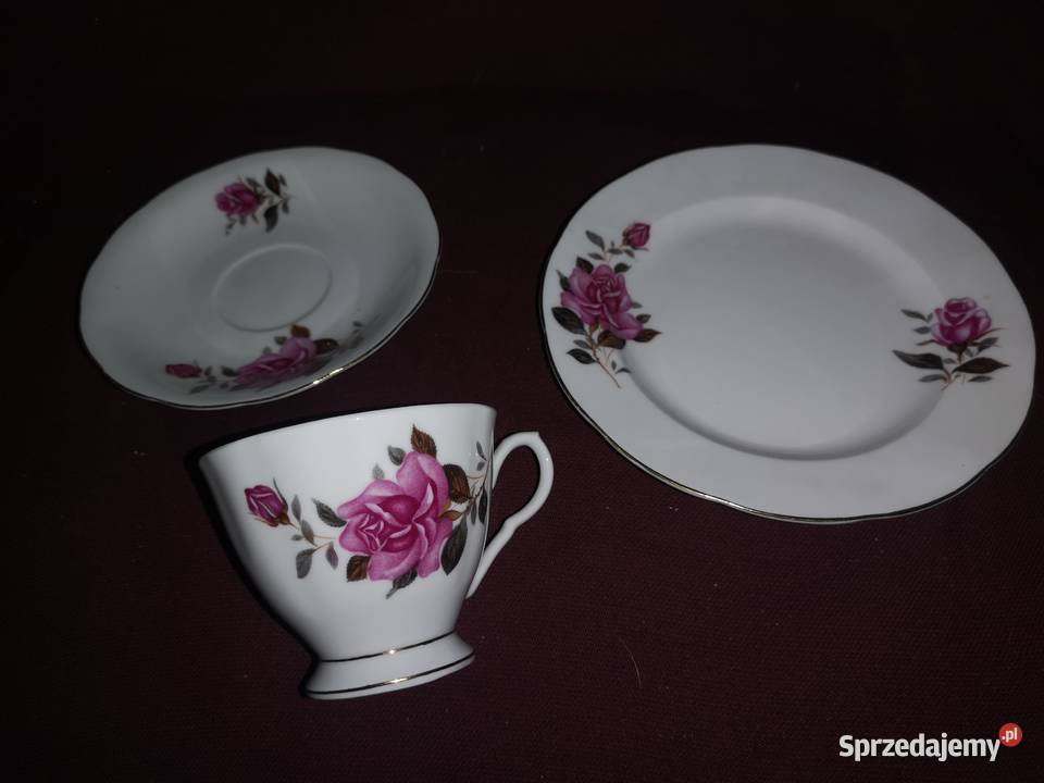 Filiżanka i talerzyk deserowy z różami Made in pomorskie Gdańsk
