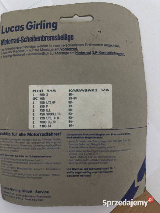 Klocki Kawasaki MCB 515516 Z400 GPZ Z550 Z650 Poznań