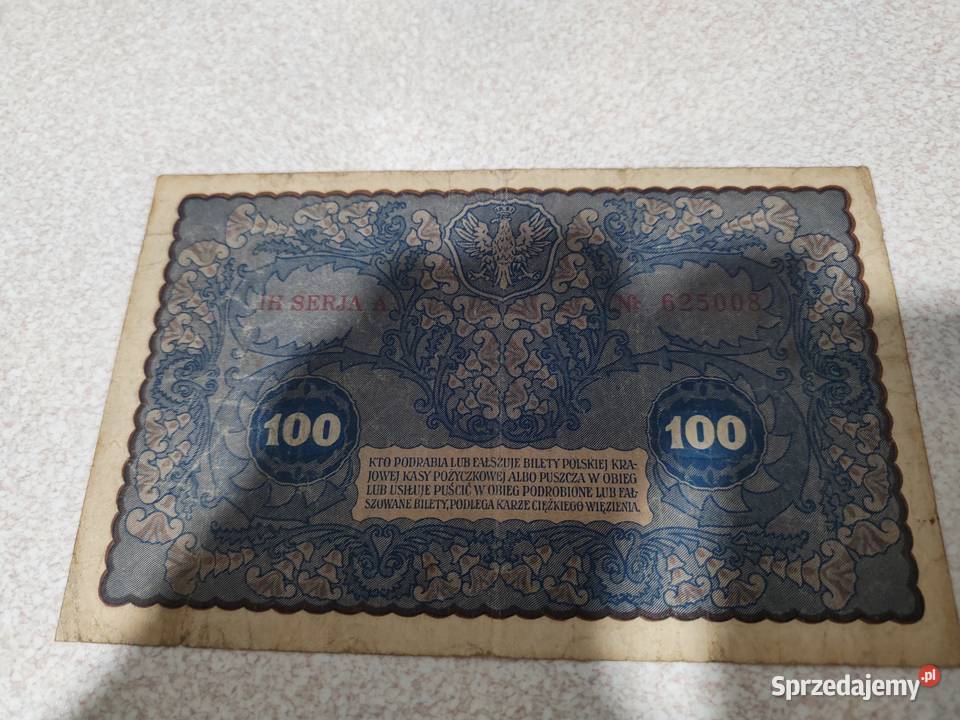 100 Marek Polskich z 1919 r Numizmatyka Kolekcje Luboszewy